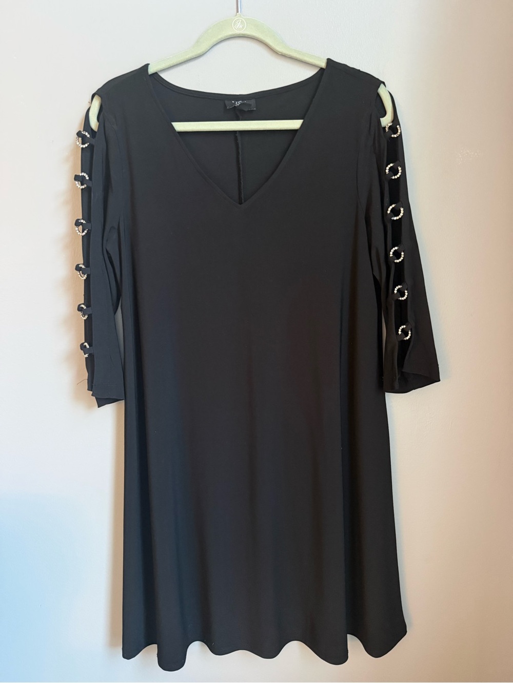 MSK Black V-Neck Midi Dress with Ring-Embellished Cold-Shoulder Sleeves